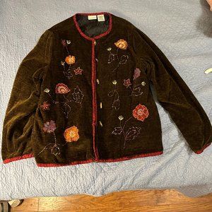 Women's Fall Themed Brown Button Down Sweater Size L 12-14